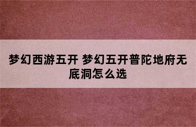 梦幻西游五开 梦幻五开普陀地府无底洞怎么选